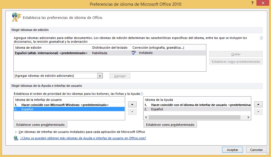 Descargar idiomas Office 2010