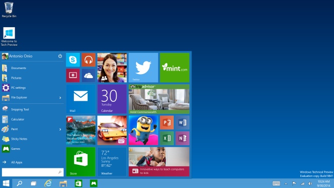 Menú inicio de Windows 10